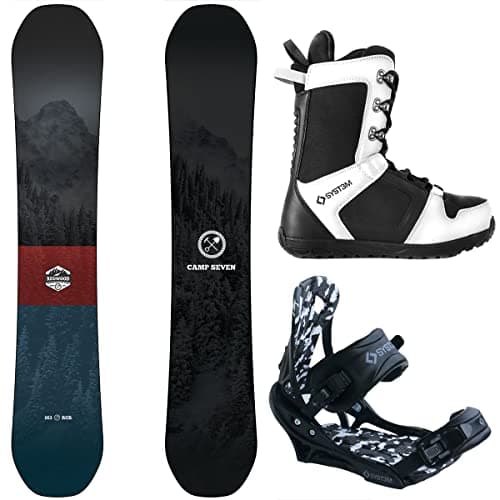 Camp Seven Redwood snowboard with APX bindings